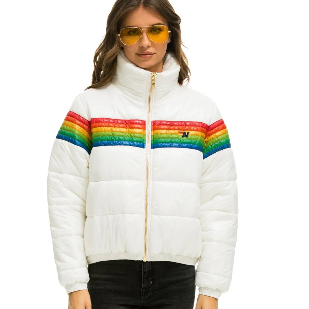 Aviator Nation 🌈 6 STRIPE LUXE APRES PUFFER JACKET - GLOSSY WHITE 🌈
